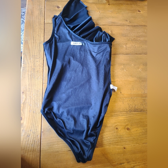 Loguin One piece, one shoulder ruffle black Bathing suit size S - Picture 6 of 8
